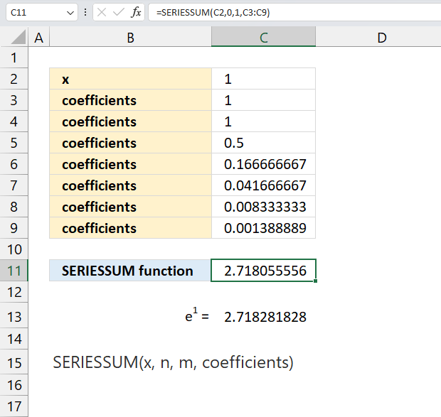 SERIESSUM function example