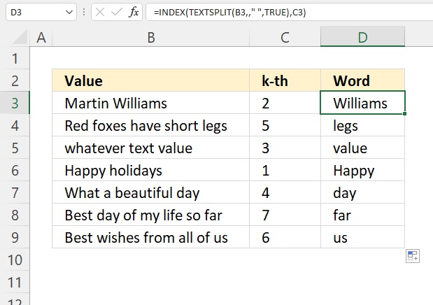 Extract k th string Excel 365
