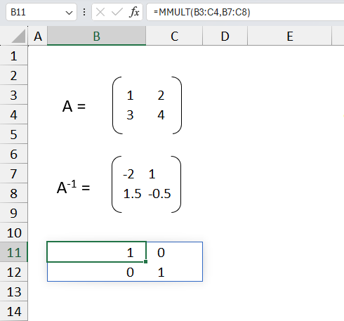 How to use the MINVERSE function identity matrix