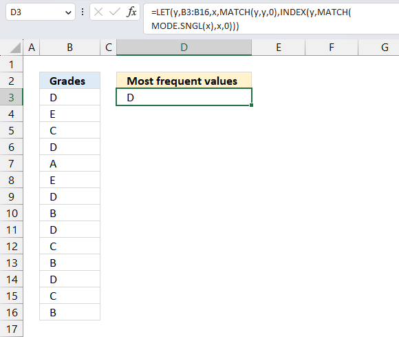 Get the most frequent text value MODE.SNGL function