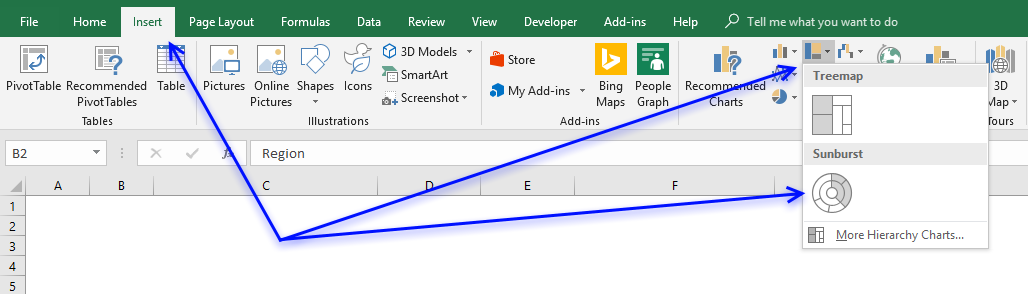 Sunburst Chart Excel 2016