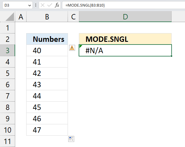 How to use the MODE.SNGL function error1