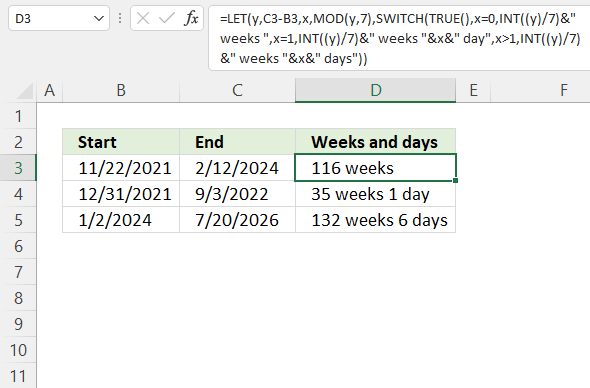 Complete weeks between two given dates dynamic text values