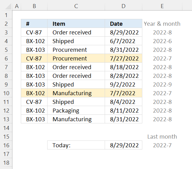 Highlight rows if date is in the last month