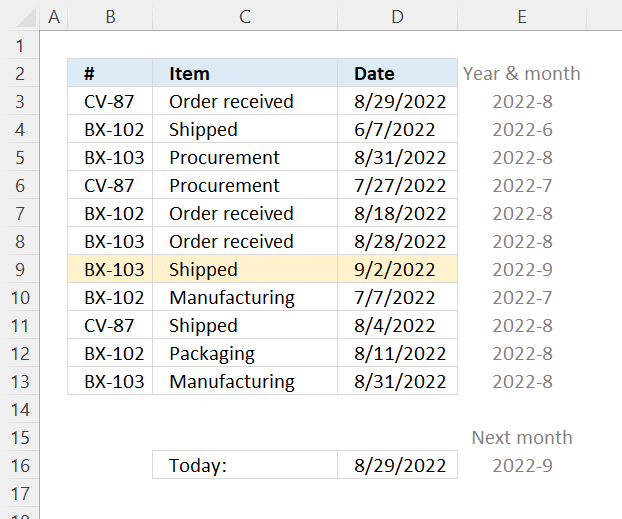 Highlight rows if date is in the next month