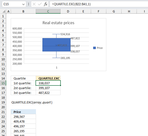 How to use the QUARTLE EXC function ex3