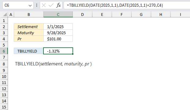 How to use the TBILLYIELD function ex2