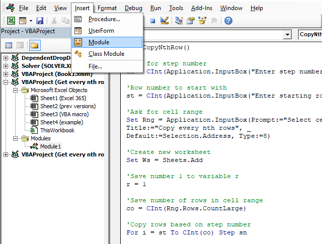 Return every nth row from cell range where to put the code