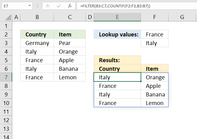 Filter function criteria