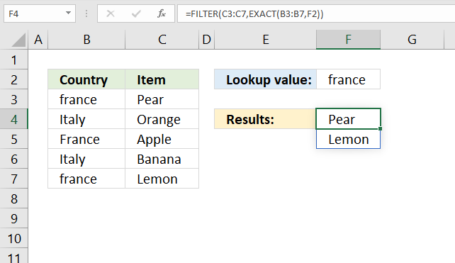 Filter function one condition case sensitive