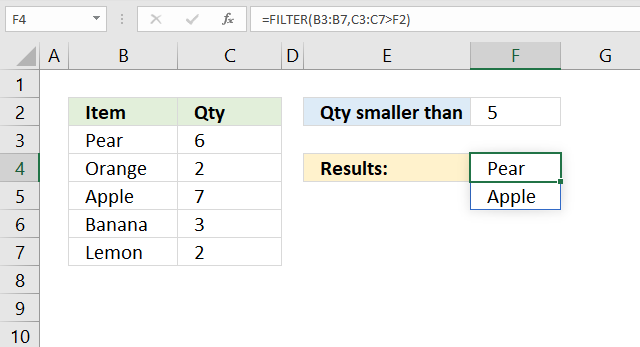 Filter function one condition larger than