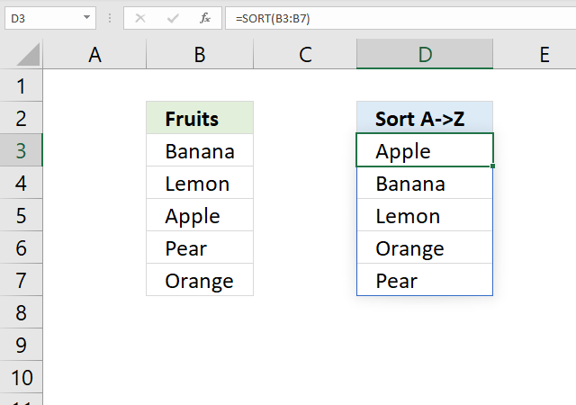 <span class='notranslate'>SORT</span> function sort a column