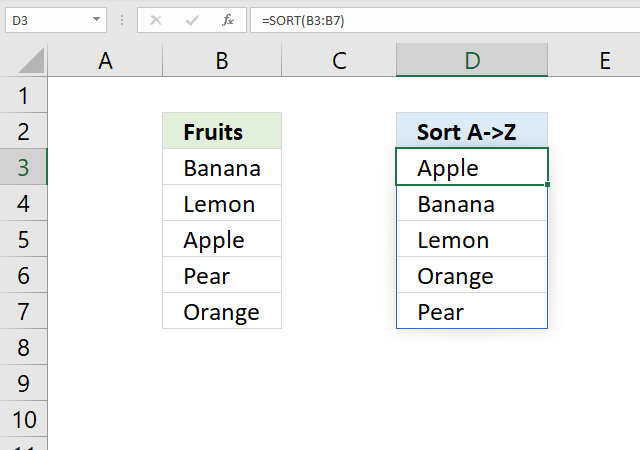 SORT function sort a column