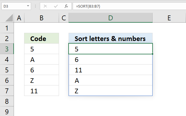 SORT function sort letters and numbers