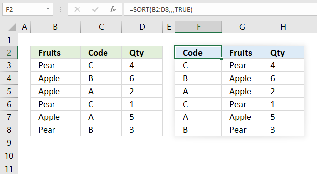 sort function Sort by column header