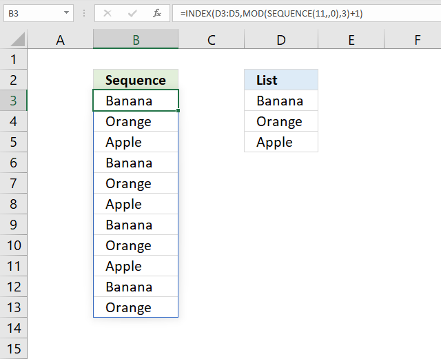 SEQUENCE function cells in sequence 1