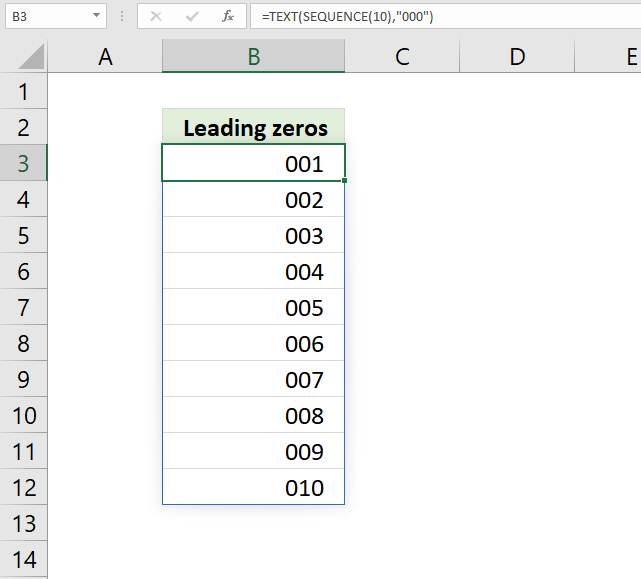 SEQUENCE function leading zeros