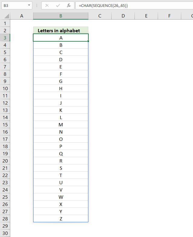 SEQUENCE function letters in sequence