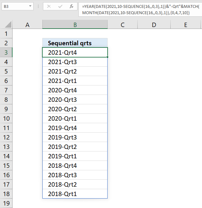 SEQUENCE function quarters in sequence 1