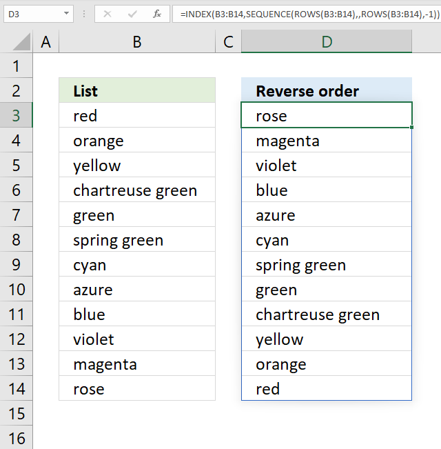 SEQUENCE function reverse list