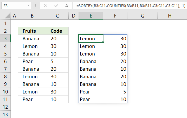 sortby function countifs and sortby