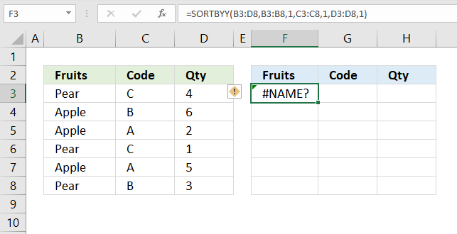 sortby function name error