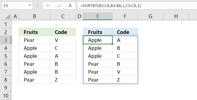 sortby function sort A to Z 1