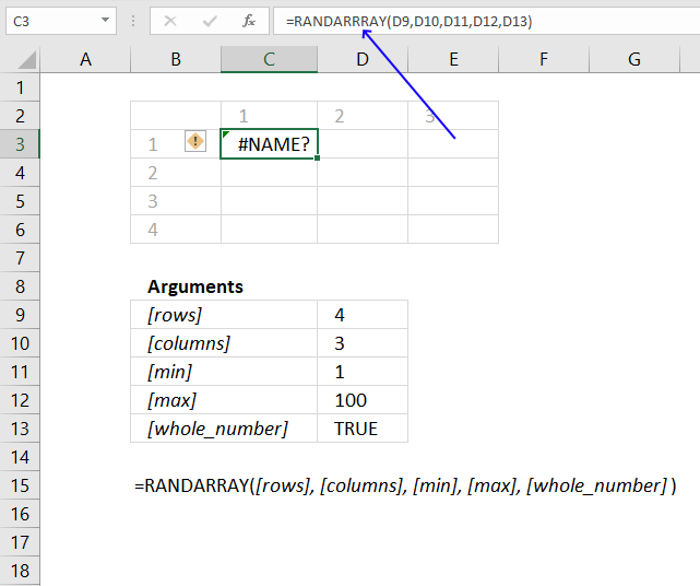 RANDARRAY function name error