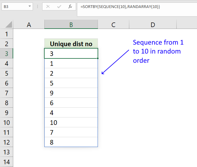 RANDARRAY function unique distinct numbers in random order