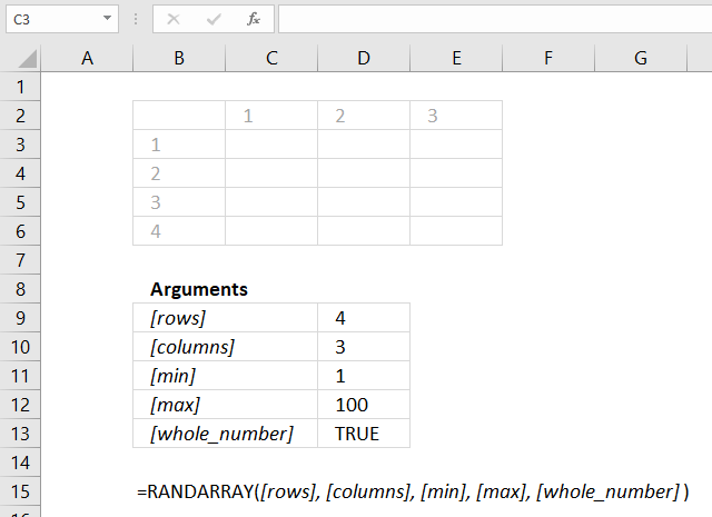 randarray function spilled array formula