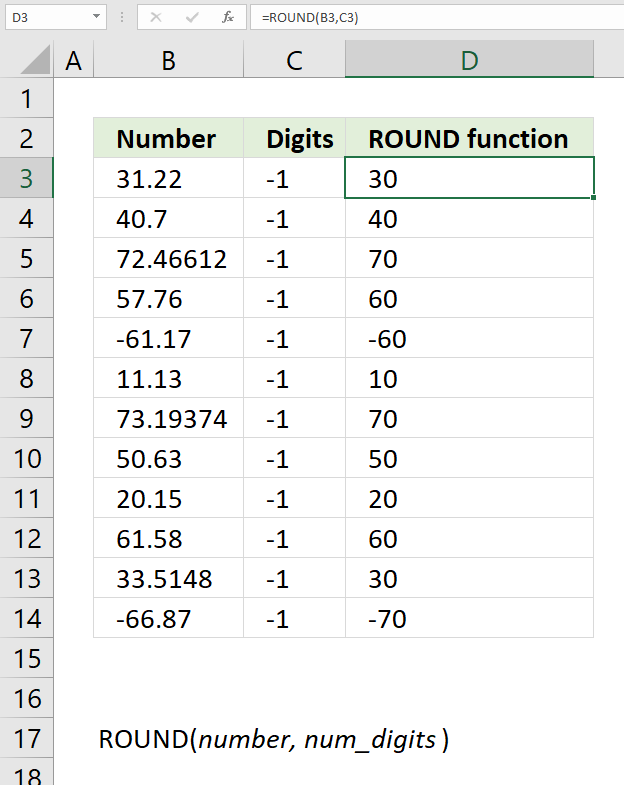 ROUND function round to nearest multiple of 10