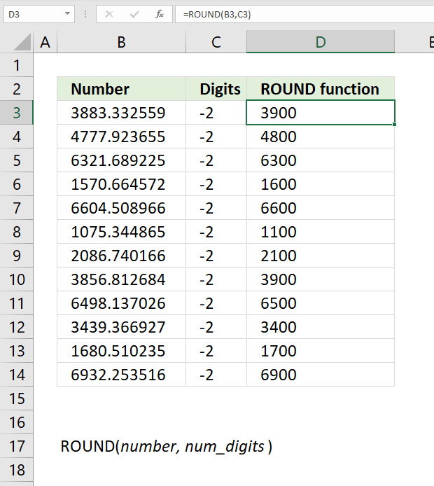 ROUND function round to nearest multiple of 100