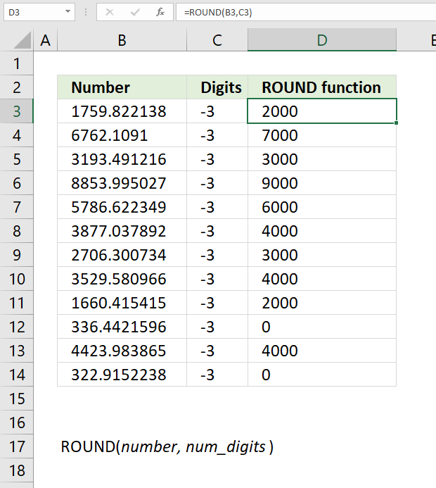 ROUND function round to nearest multiple of 1000