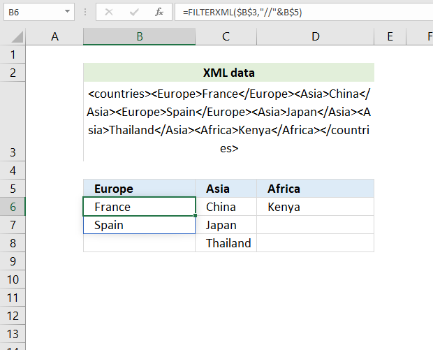 How to use the FILTERXML function columns