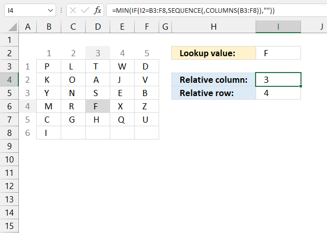 How to use the XMATCH function relative position of column and row