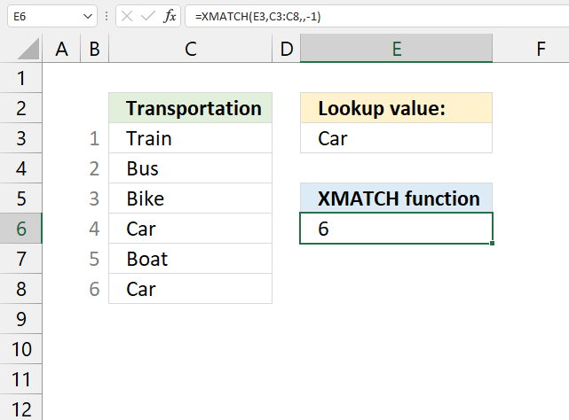 How to use the XMATCH function search bottom to top