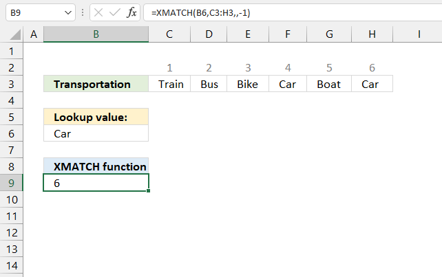 How to use the XMATCH function search right to left