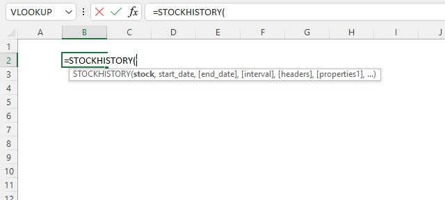 How to use the STOCKHISTORY function arguments