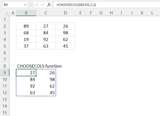 CHOOSECOLS function example