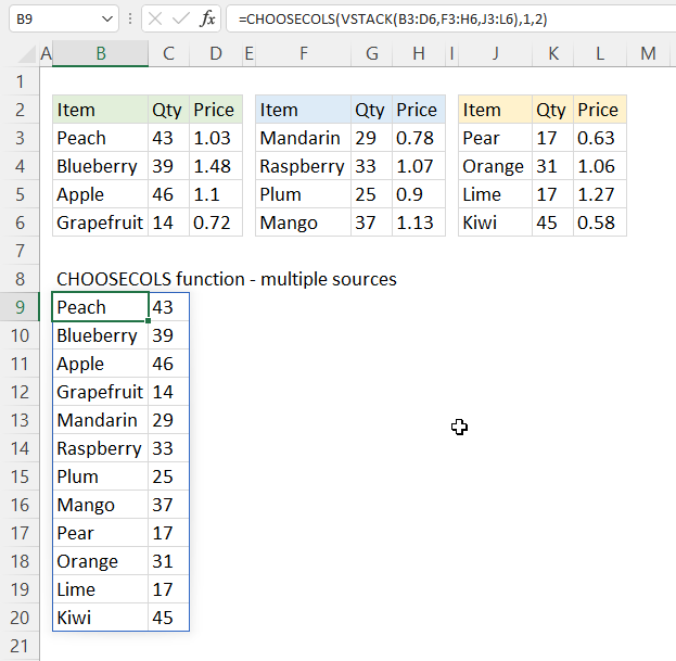 CHOOSECOLS function from multiple sources