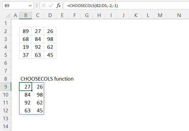 <span class='notranslate'>CHOOSECOLS</span> function negative values