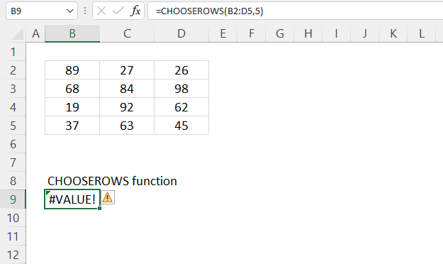 CHOOSEROWS function error value