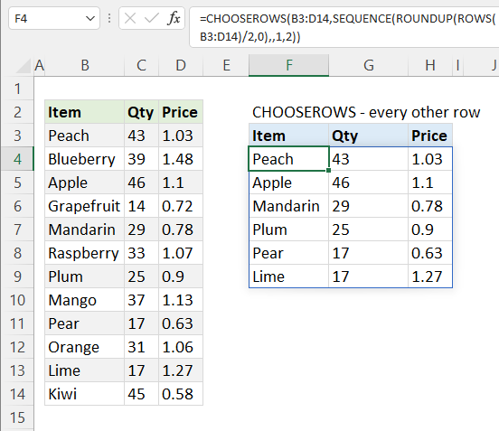 CHOOSEROWS function every other row