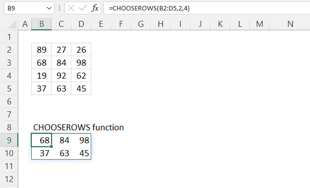 CHOOSEROWS function example
