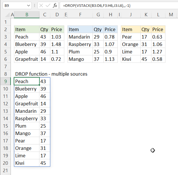 DROP function multiple source ranges