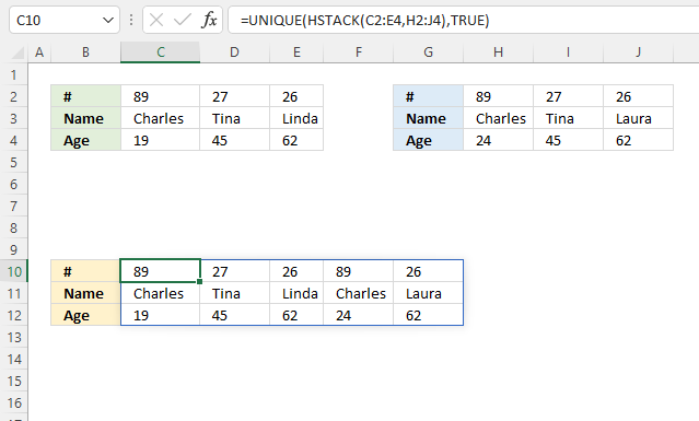 HSTACK function Unique distinct columns