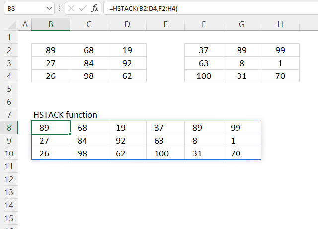 HSTACK function example