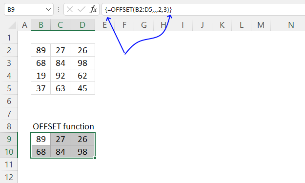 TAKE function array formula