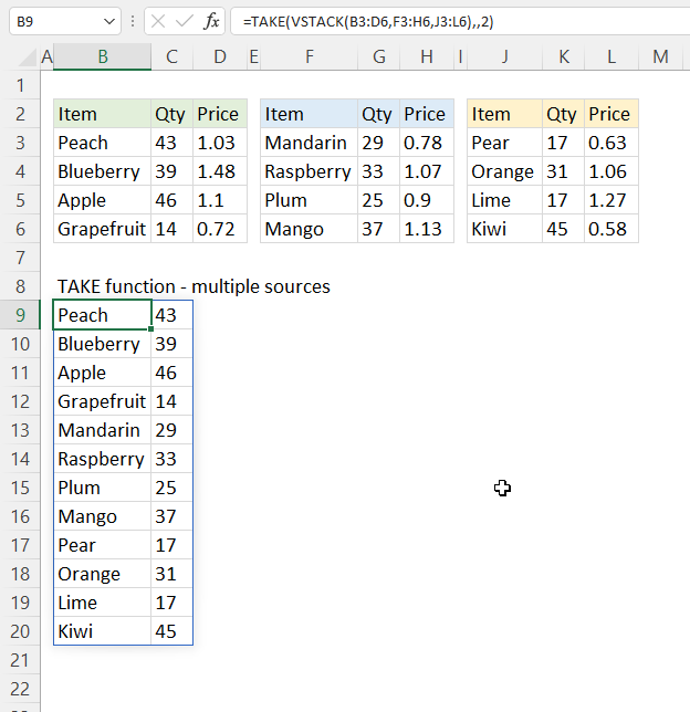 TAKE function multiple source ranges