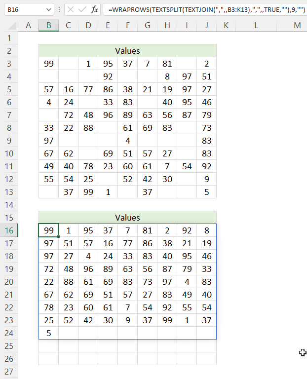 TEXTSPLIT function Fill empty cells